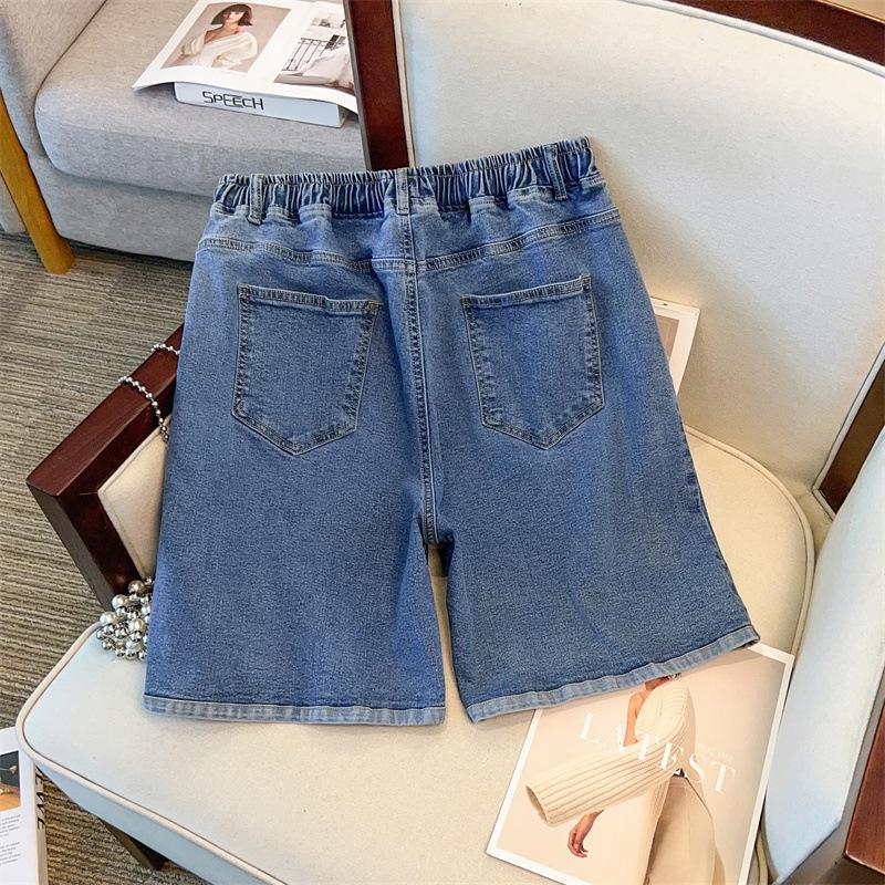 Super Size High Waist Plus Size Loose Work Jeans - Summer 5-Point Pants