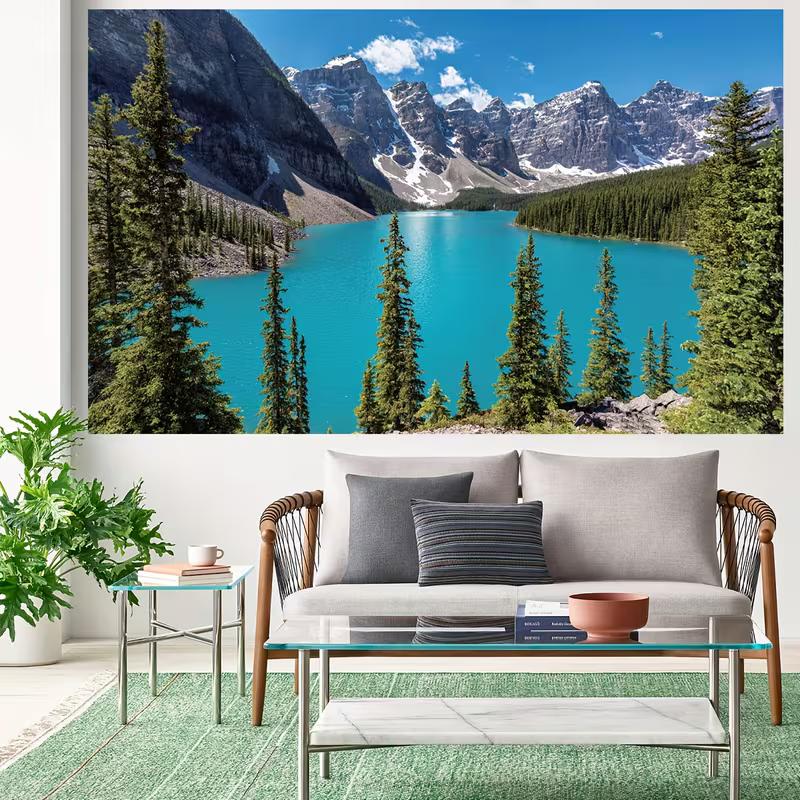 2D Rocky Mountain Alpine Lake Scenic Outdoor Landscape Photography Background Cloth