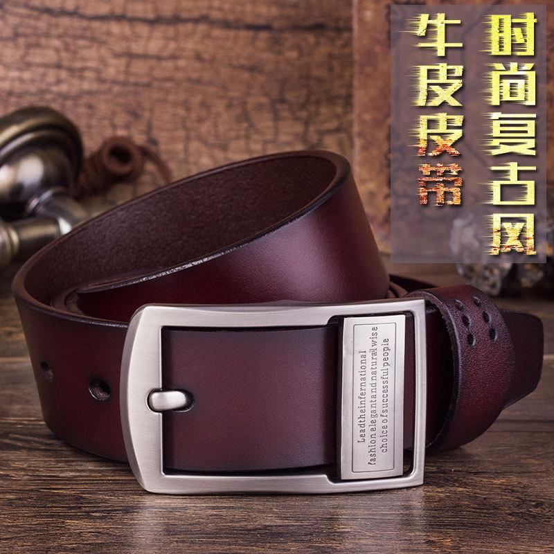 Men'S Pin Buckle Leather Belt Pure Cowhide Belt Casual