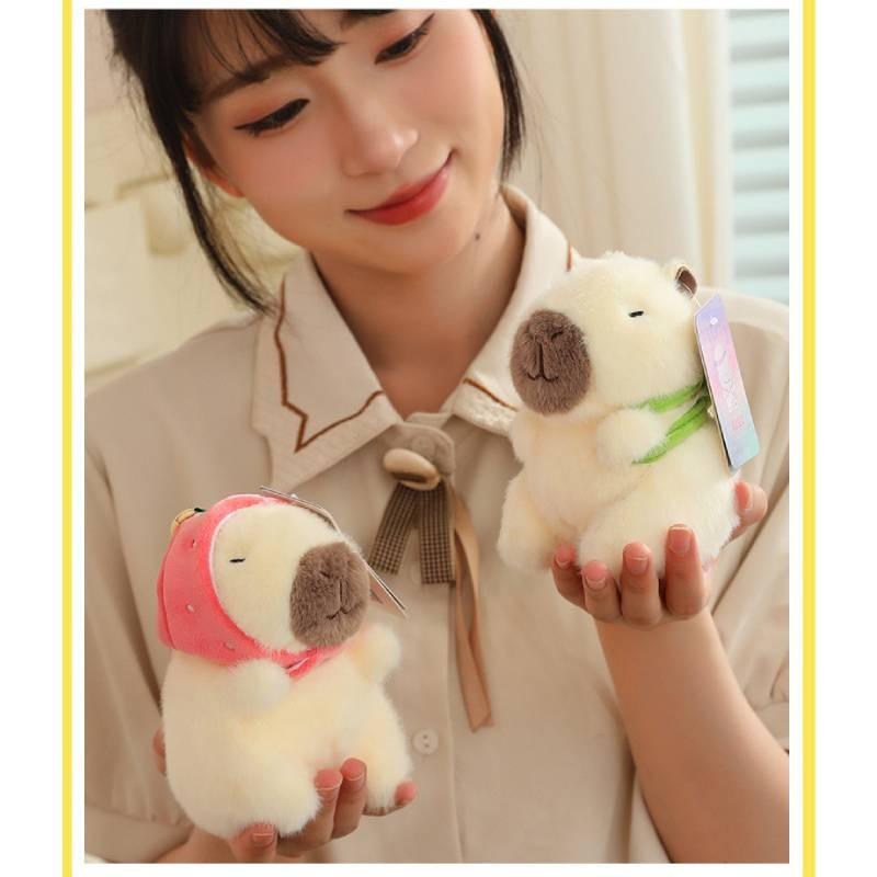 Hat Strawberry Persimmon Capybara Plush Pendant Keychain Decoration Backpack