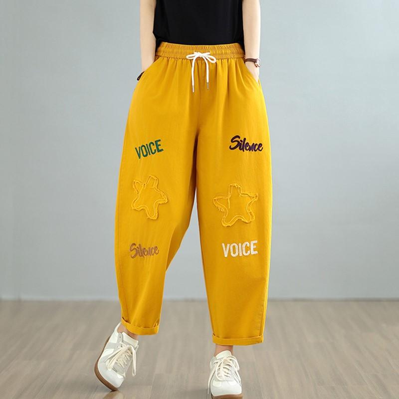 

Большие размеры Тонкие Винтажные вышитые высокие талии Повседневные свободные Женские летние джинсы джинсовые брюки-шаровары XXL