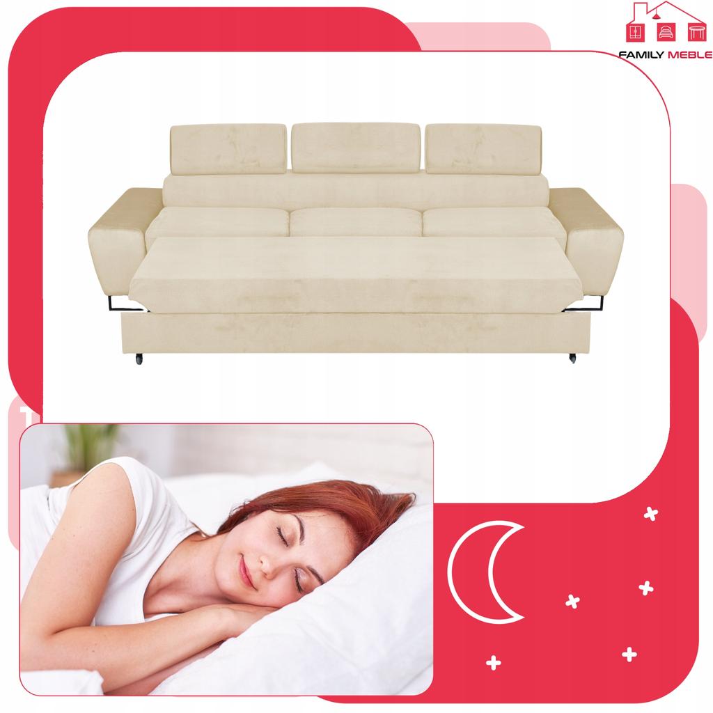 Sofa 3 Seater Sofa Bed with Sofa Bed. Bosso Family Sleeping Furniture Beige Velvet