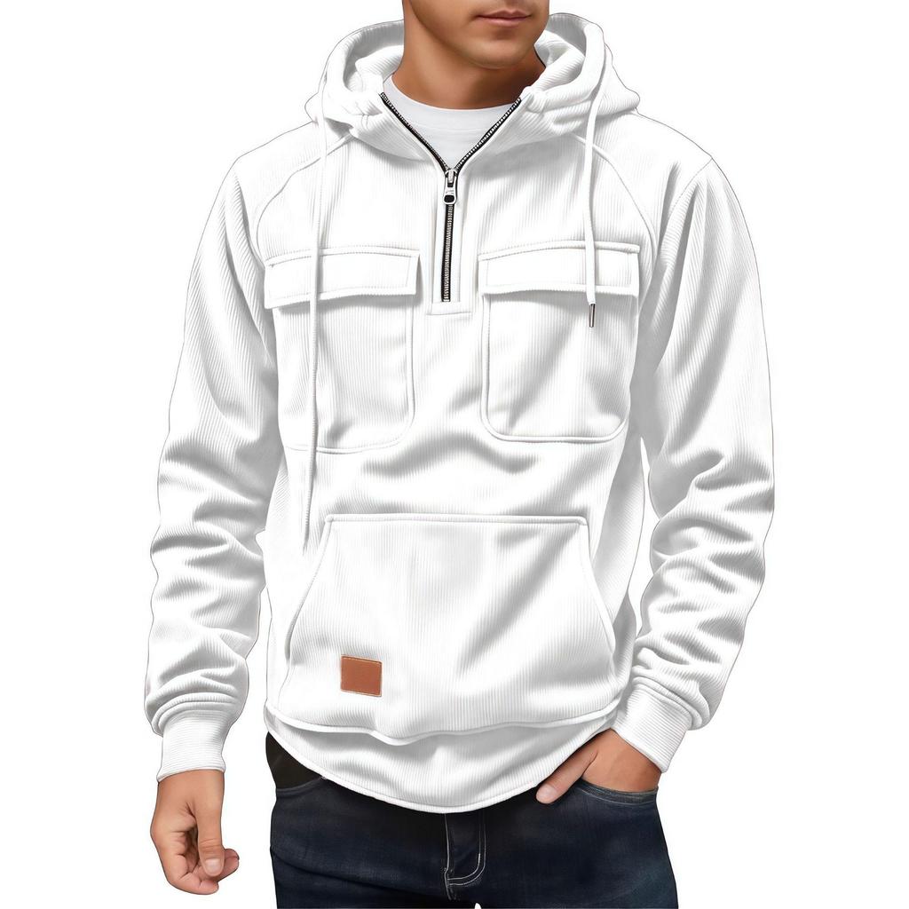 Men's Casual Multi-Pocket Zipper Hoodie - European Style for Autumn/Winter 2025