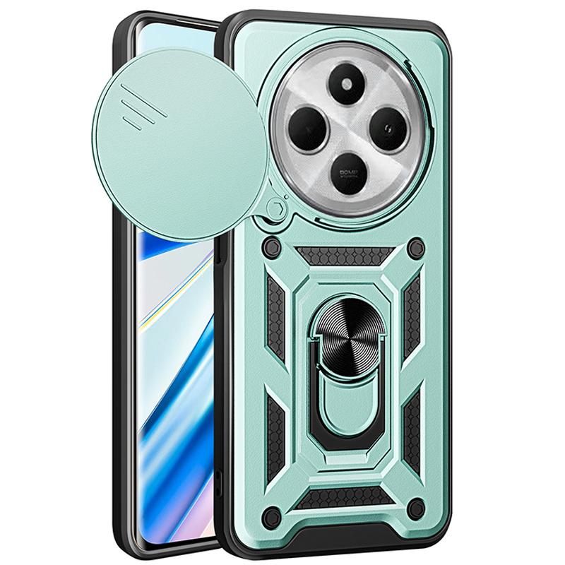 

Чехол для телефона Xiaomi Poco C75 с выдвижной крышкой камеры, противоударный защитный бампер for Xiaomi Poco C75 зелёный