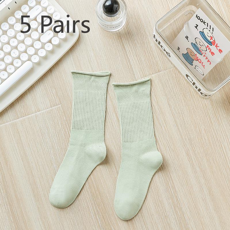5 Pairs of Medium Length Pure Cotton Socks That Are Versatile for Women In Autumn and Winter