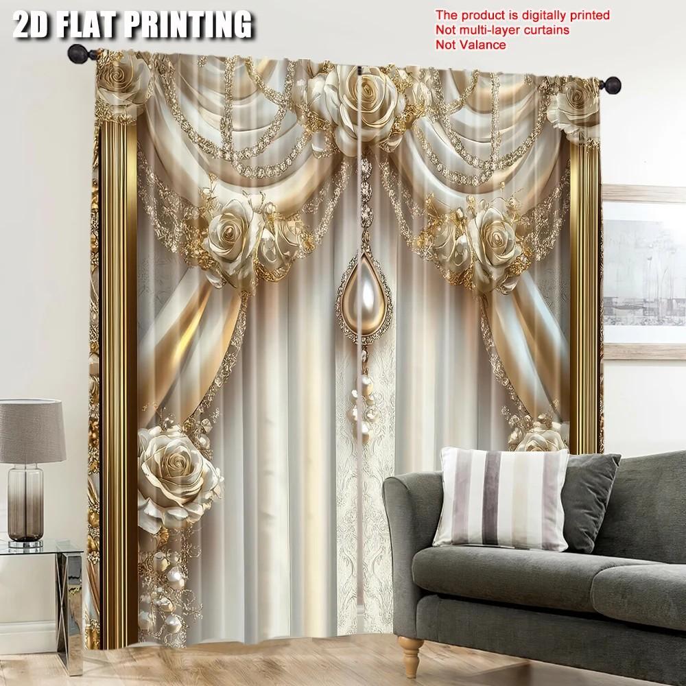 JIT 2 Stück Elegante Rose Floral Vorhänge Lichtfilternd Polyester Wohnzimmer/Schlafzimmer Heimdekoration Stangentasche Vorhang