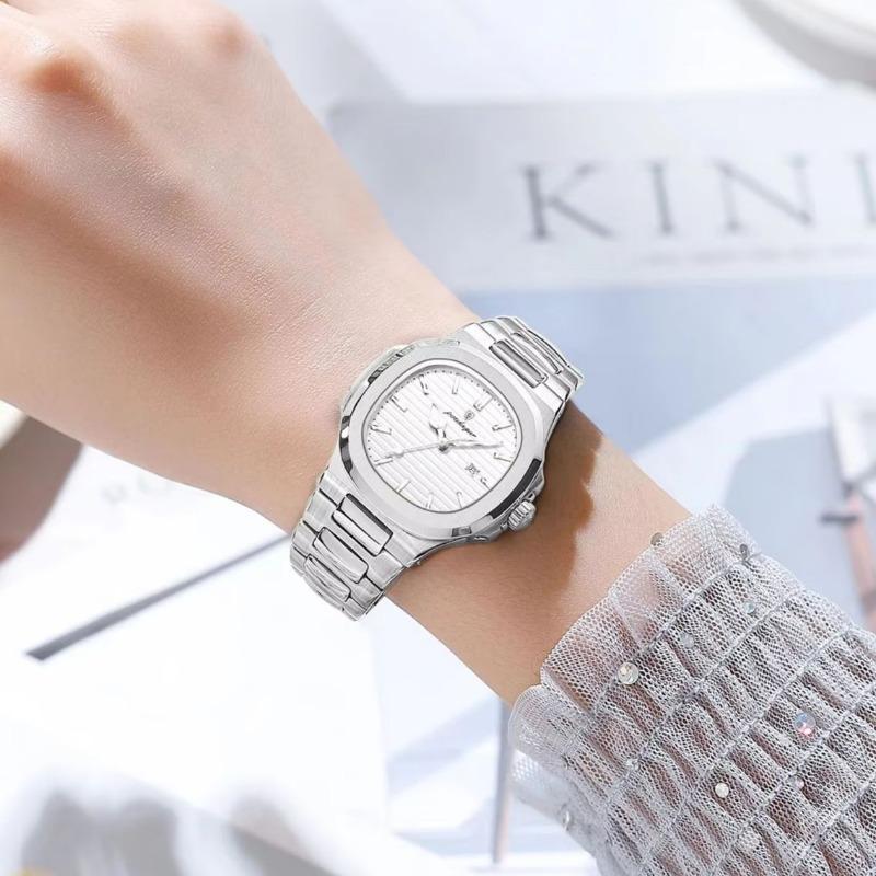 POEDAGAR Montre-bracelet Femme Exquise Étanche Lumineuse Date Mode Montres Dames Acier Inoxydable Montre à Quartz
