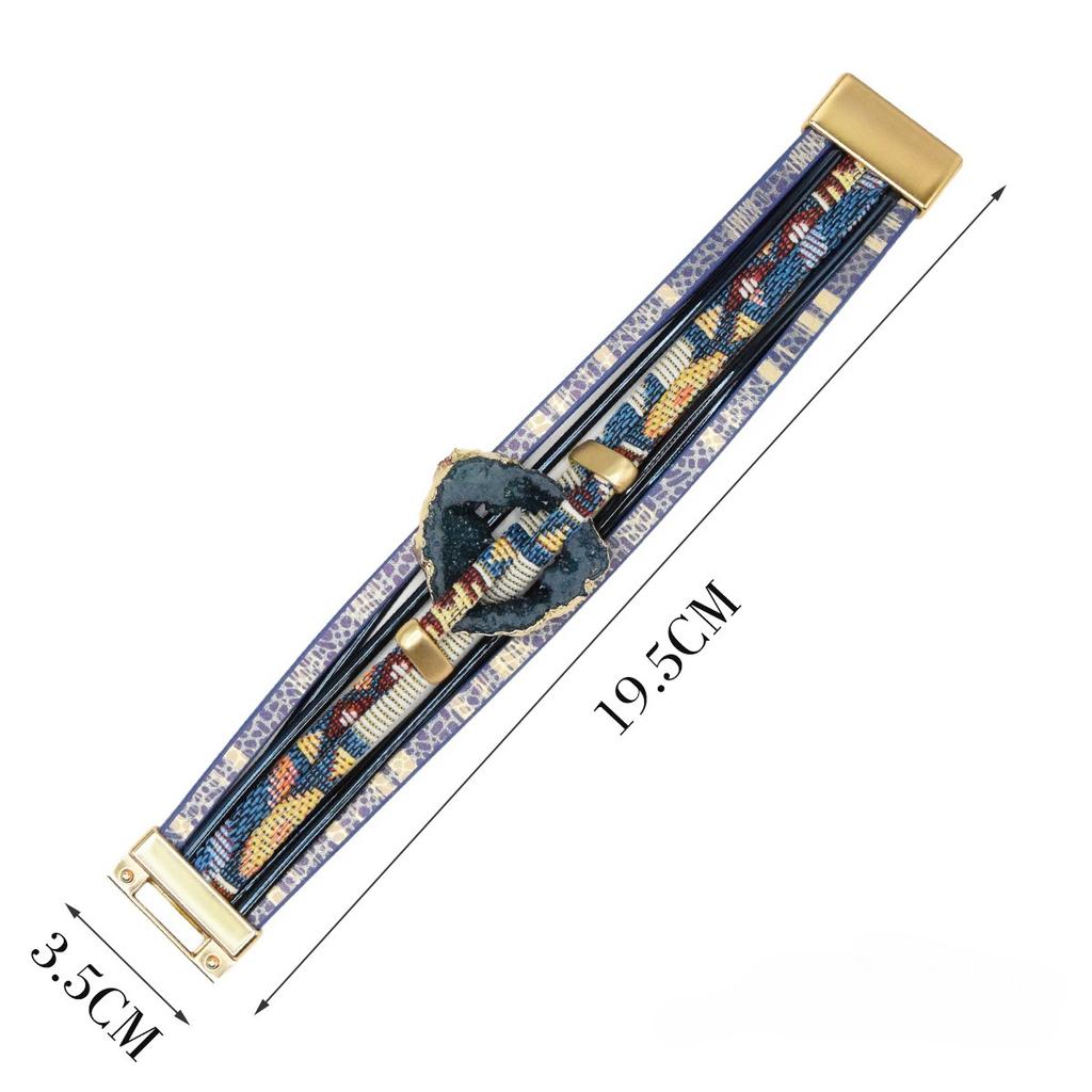 Multi Layer Geometric Hollow Bangle PU Leather Ethnic Style Woman Versatile Bangle Jewelry Accessory