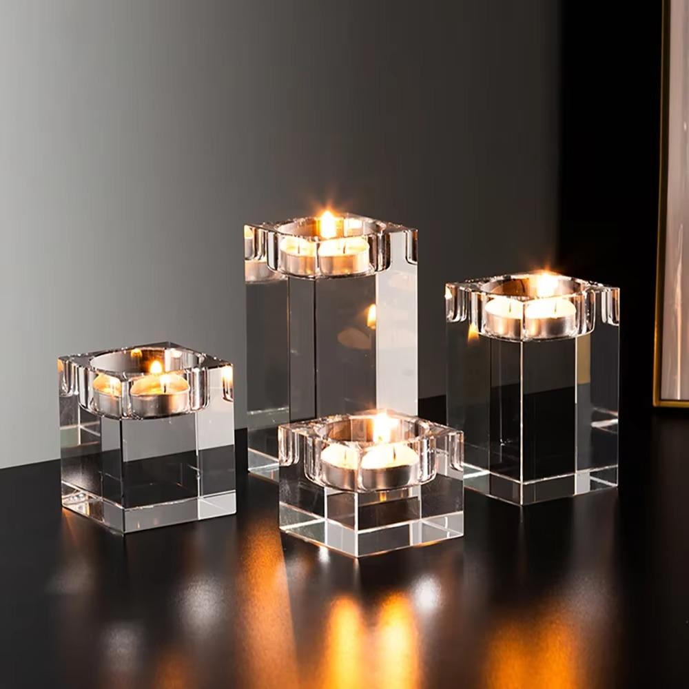 Modern Crystal Candle Holders Glass Butter Lamp Holder Creative Candlestick Ornaments  Indoor
