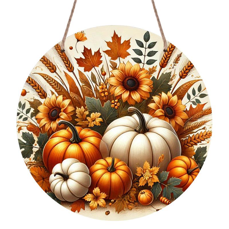 2D Flat, 1pc Round Aluminum Hanging Sign, Rustic Farmhouse Metal Wall Decor - Autumn Harvest Pumpkin & Fall Signs, Seasonal Plaque Suitable for Home 7.87×7.87inch