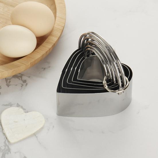 5Pcs Stainless Steel Cookie Cutters with Handle Assorted Size Square Round Star Flower Love Heart Press Biscuit Cutting Mold Kitchen Baking Tools