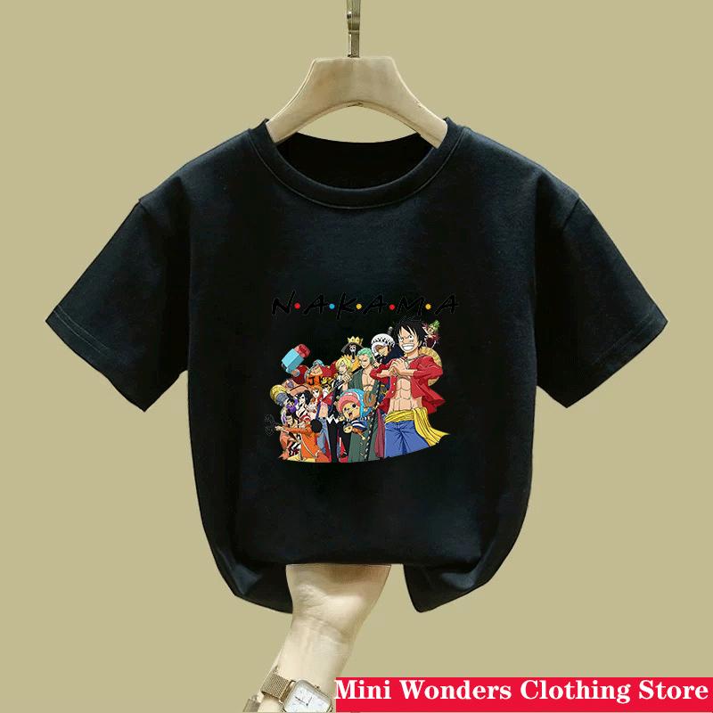Koszulka z kreskówkowym anime One Pieces Luffy dla dzieci, chłopcy, pochłaniająca pot, oddychająca koszulka, letnie ubrania dla nastolatków