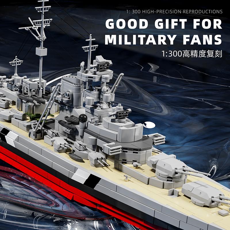 Heimwerken 1:300 Bismarck Schlachtschiff Modell Bausteine Spielzeug Militärische Armee Kriegsschiffe Serie MOC Boot Bausteine Spielzeug für Jungen Kinder Erwachsene