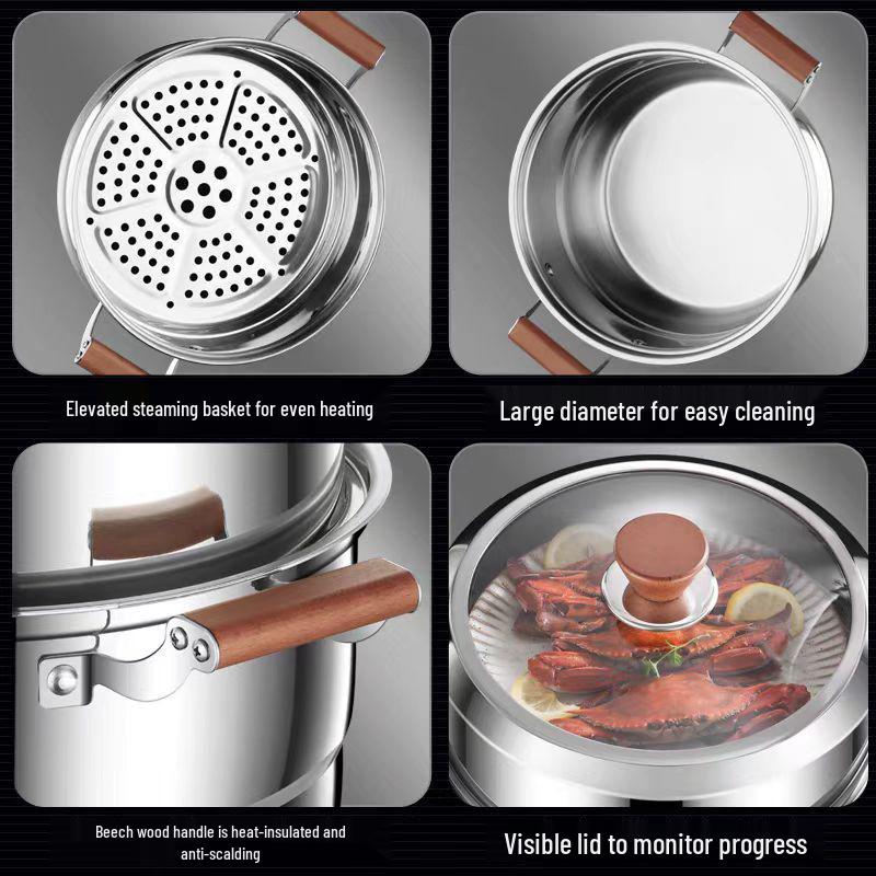 316 Stainless Steel Multi-Layer Steamer Pot - High Capacity, Food Grade, Thick Design