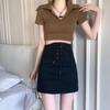 Women's Drawstring Bodycon Skirts Summer High Waist Slim Fit Vintage Black Bottoms Streetwear Y2K Clothing