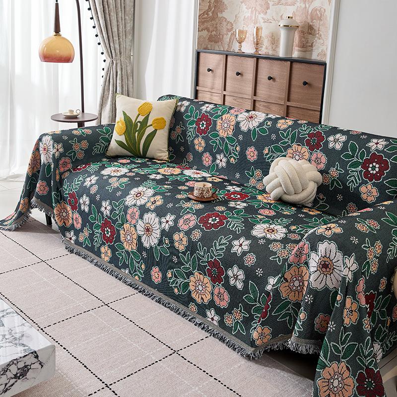 Fresh Floral Linen Sofa Throw Blanket Cover American Country Vintage One Piece All Season