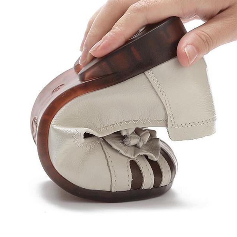 Äkta Läder Mjuka Botten Skor Medelålders Damskor Vår och Höst Halkfri Botten Rund Tå Platt Botten Låg Utskärning Damskor