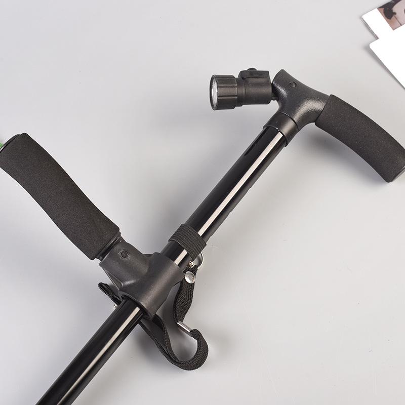 Telescopic Folding Cane with Light, Four-Legged Design, Dual Handles, Aluminum Alloy Walker for Elderly