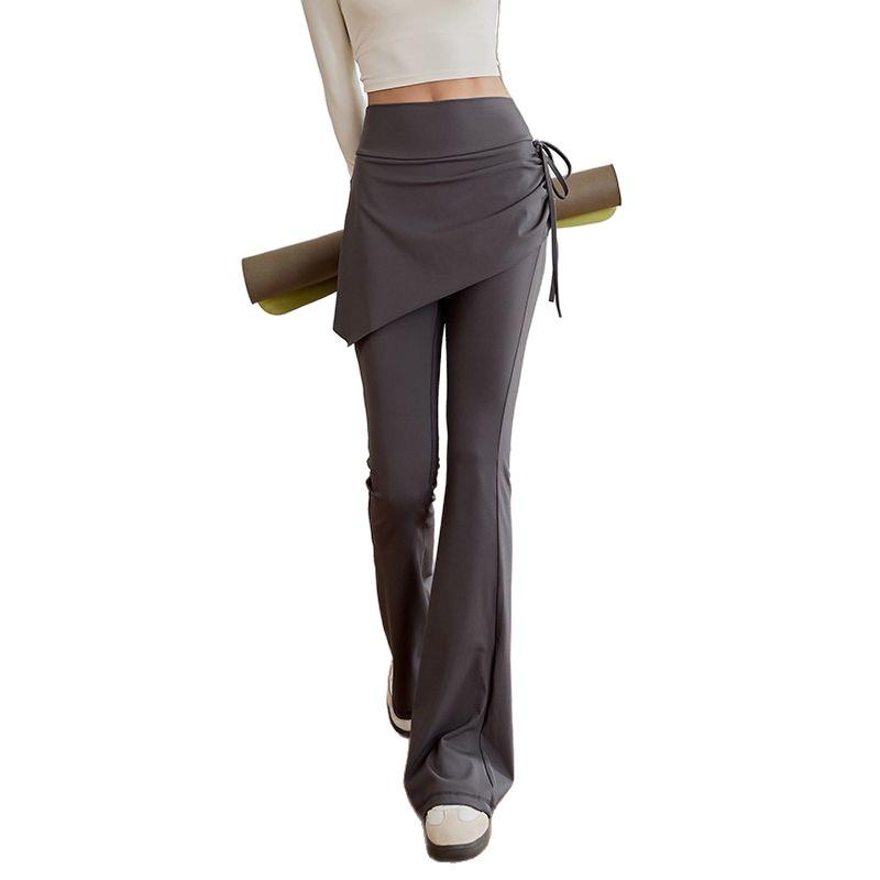 Women's Anti-Light Leakage High-Waisted Butt-Lifting Yoga Pants, Fake Two-Piece Culottes, Slight Flare, Perfect for Spring & Autumn Pilates Fitness.