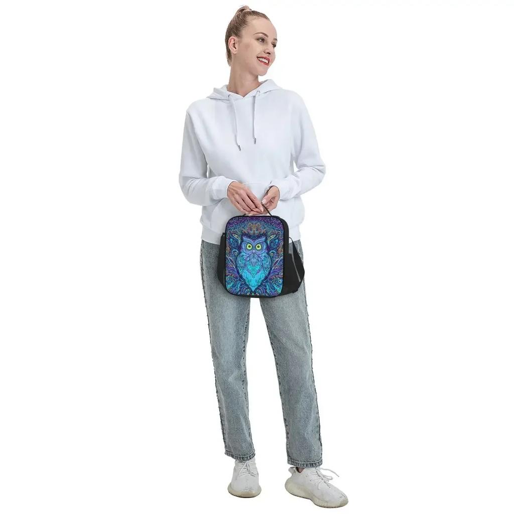 Owl Mandala Thermal Insulated Lunch Bag Women Animal Portable Lunch Tote for Work School Travel Multifunction Bento Food Box