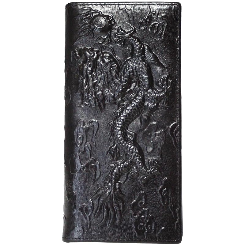 

[FashionBerry] black dragon long wallet men s genuine leather relief dragon fashion wallet leather cowhide bifold wallet Popularity 11 card slots With