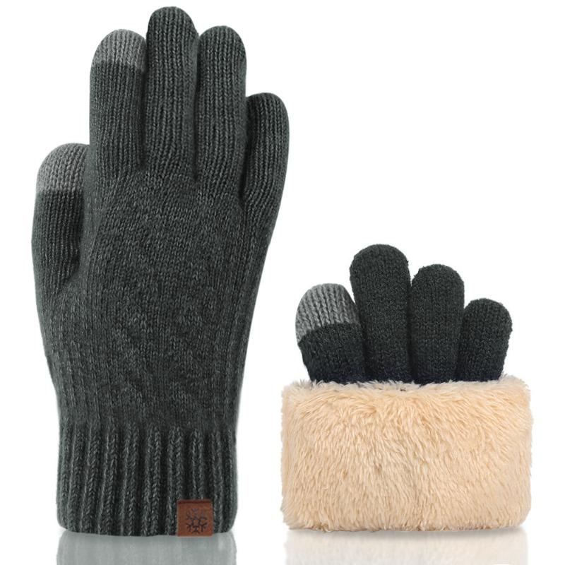 Fleece Thickened Twist Knitted Gloves Men's Cold and Warm Gloves Wool Outdoor Windproof Gloves Winter