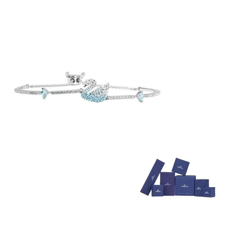 Swarovski Swan Rhodium plated Bangles Womens Blue F-Original brand box (color random)