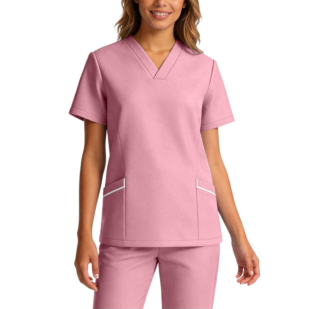Women's Elastic Quick-Drying V-Neck Pocket Short-Sleeve Caregiver Work Uniform