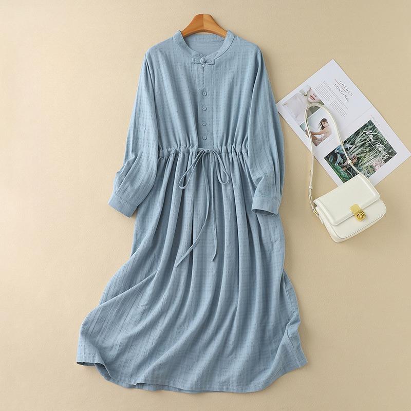 

Осенняя мода Свободная женская одежда Высококачественное платье с текстурой хлопка и льна 2XL синий