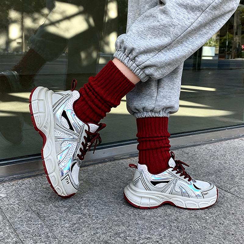 Thick-soled Gray Dad Shoes Women's 2025 New Spring and Autumn Mesh Breathable Casual Sports Shoes Versatile Inner Height-increasing Women's Shoes