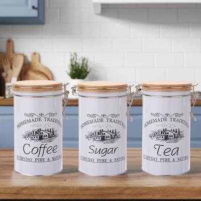 3Pcs Coffee Sugar Canisters Set Large Capacity Easy To Clean Multipurpose Metal Tea