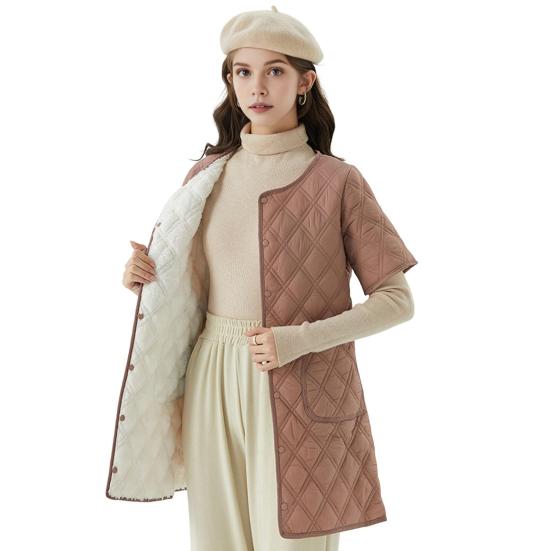 Yousheng Winter Down Coat Padded Round Neck Pockets Buttons Closure Windproof Heat Retention Daily Cold Weather Inner Layer Clothes Cotton Jacket