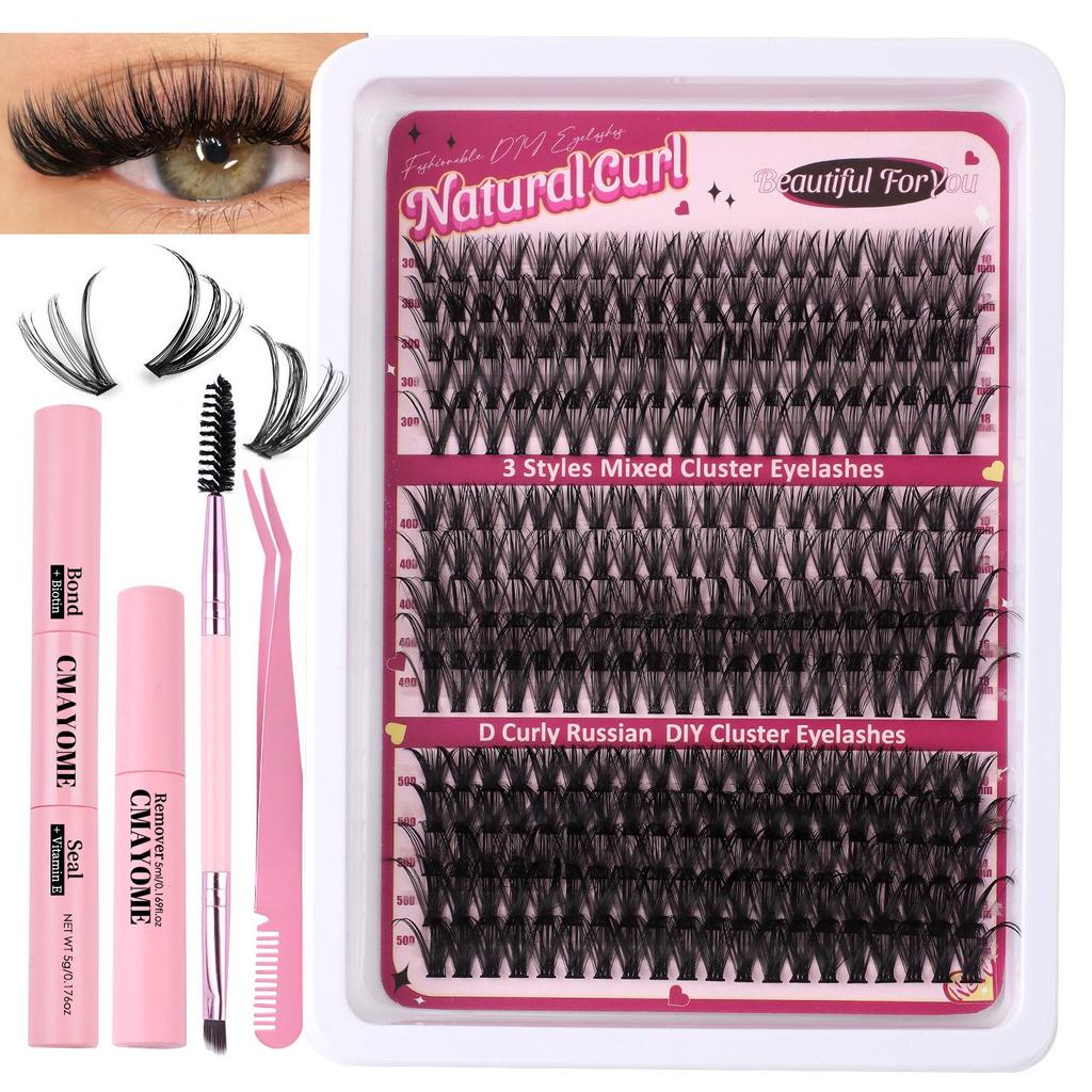 DIY Dense D-Curl False Eyelash Extension Set - Fluffy, Segmented & Curled Doll Lashes