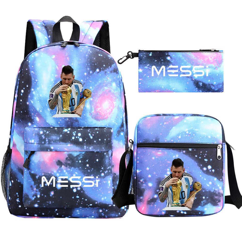 Football Star Print Youth Primary And Secondary School Students Schoolbag Three-Piece Set Men'S And Women'S Backpack