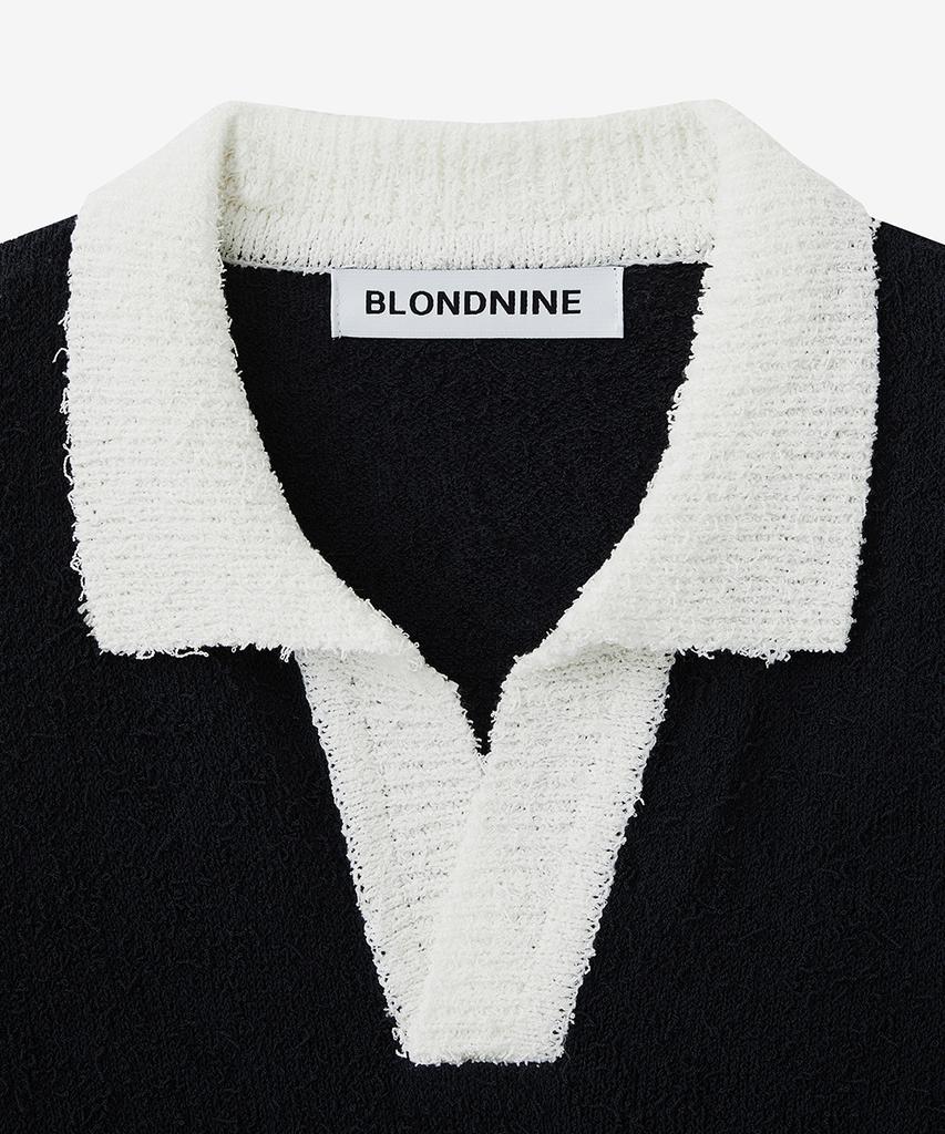 BLOND9 Tail Yarn Coloration Short Sleeve Knit_Navy Ivory
