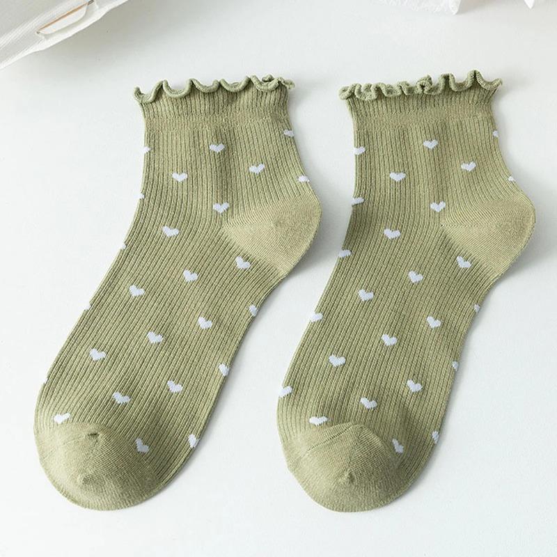 

Милі жіночі шкарпетки з принтом сердечок кохання, упаковка, японська простота, елегантні жіночі короткі м які дихаючі шкарпетки One Size зелений