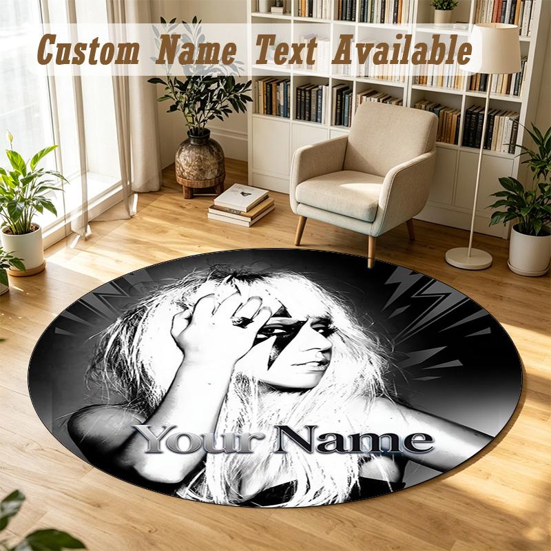 Round Rug Custom NameLady Gaga Pattern Non Slip Carpet Home Floor Decor