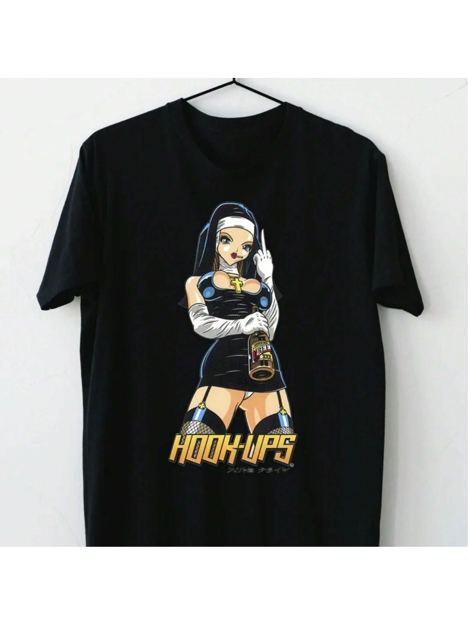 LIMITED NEW Hookups Skateboard Rebel Nun Middle Finger T-Shirt S-3XL S разноцветный