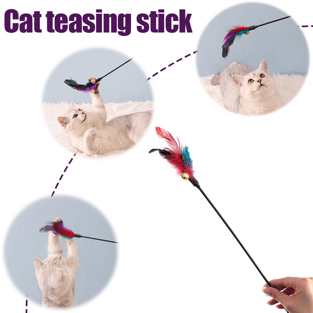 Cat Interactive Wand Colorful Feather Chicken Feather Cat Stick Bell Portable Creative Fashion Novelty Pet Cat Supplies