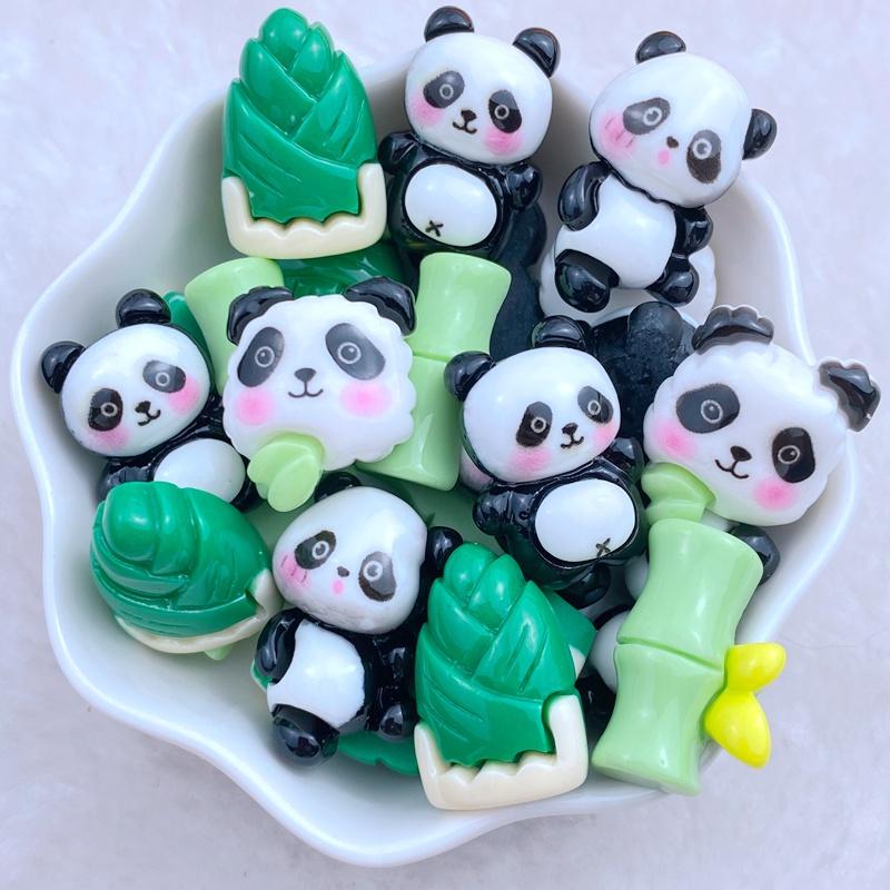 10Pcs New Cute Resin Panda, Bamboo Series Flat Back Fit Phone Deco Parts Embellishments For Hair Bows Accessories