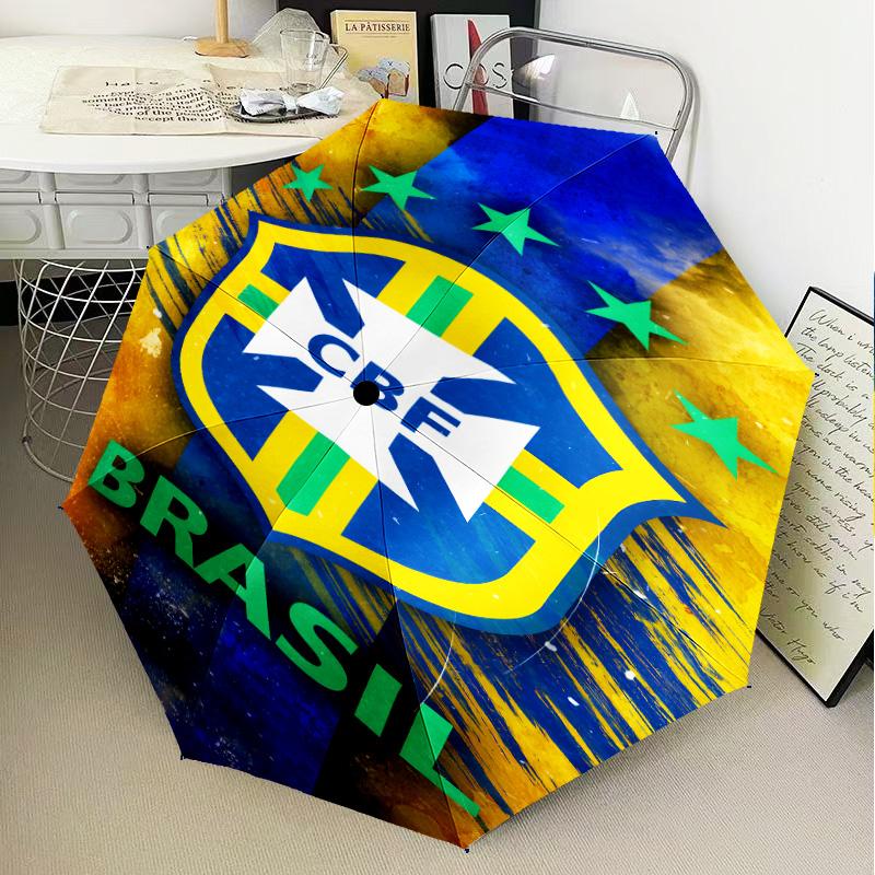 1PC Brazilian Football Federation Printed Umbrella Folding umbrella, automatic umbrella 8-Frame for Travel, camping Fan gifts Christmas Gifts