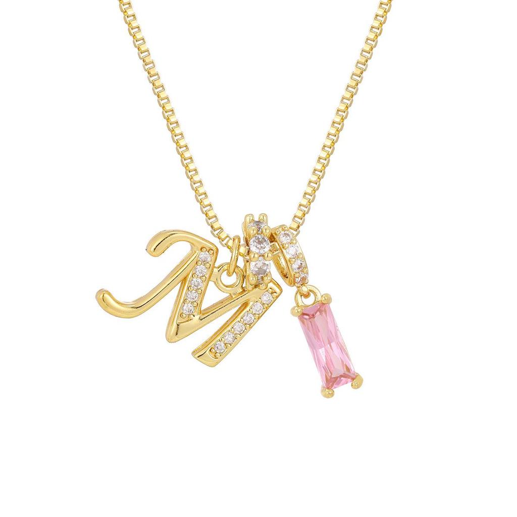 Kreuz Trend Rosa Diamant Schlüsselbein Halskette: Personalisierter 26-Buchstaben-Anhänger im Europäischen & Amerikanischen Mode-Stil