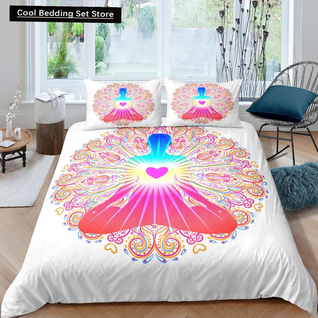 Bohemian King Queen Duvet Cover Yoga Comforter Cover Chakra Meditation Hamsa Eye Bedding Set Exotic Boho Polyester Quilt Cover