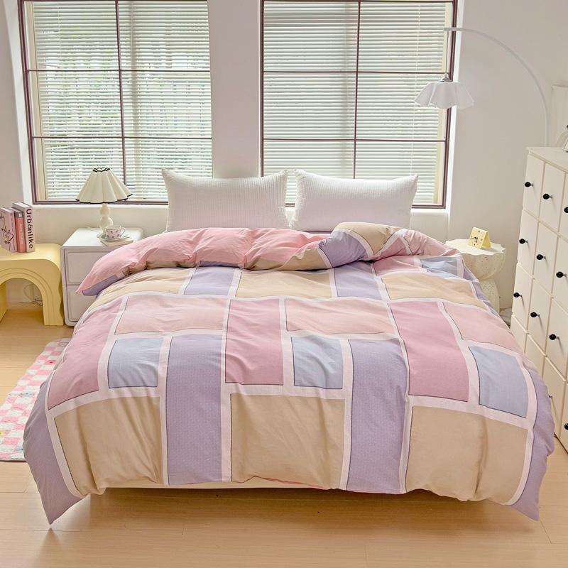 1Pc Abstract Geometric Duvet Cover 100% Cotton Triangle Striped Patterned Quilt Cover with Zipper and Ties Queen Size Bedding