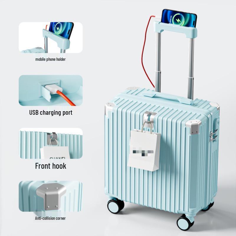 Women's Multifunctional Trolley Suitcase with Combination Lock, Durable Silent Wheels, and Rechargeable Zipper