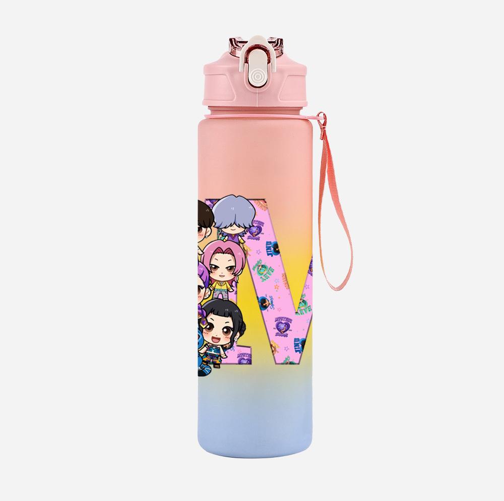 26 English Letter K-Pop Demon Hunters Printed 750Ml Water Bottle Large Capacity Drinking Cup Portable Children Outdoor Sports Water Cup