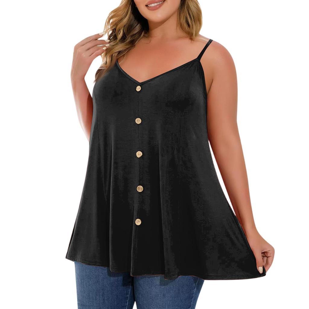 Dámská ležérní vesta plus size s nastavitelnými ramínky, top tílko bez rukávů s výstřihem do V