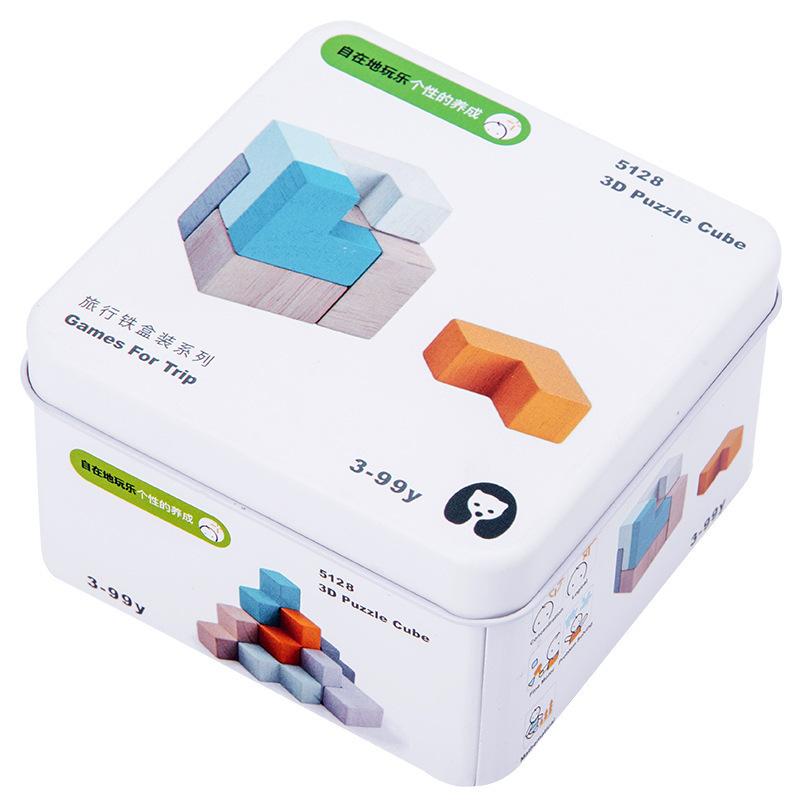 Montessori Tin Box Toys 2-6 Years Old Baby Puzzle Enlightenment Early Education Building Block Rubik'S Cube Gyro Wooden Puzzle