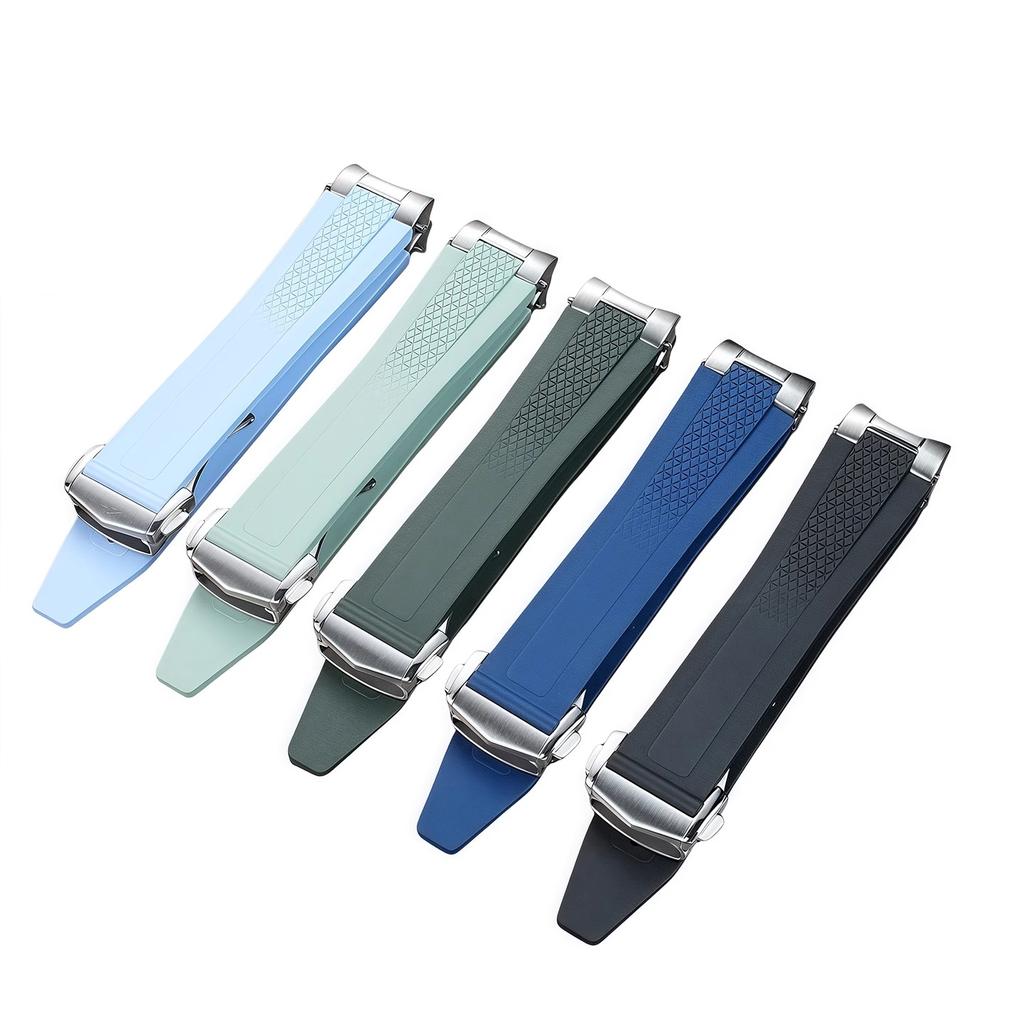 21mm Fluorous Rubber Watchband for Longines Hydroconquest L3.781/L3.883.4 Conquest Sports Diving Watch Strap+Metal Interface