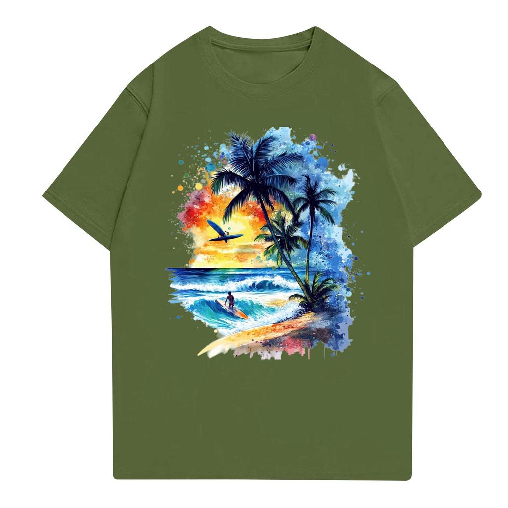 Women's Round Neck Casual Printed Short-sleeved T-shirt Top